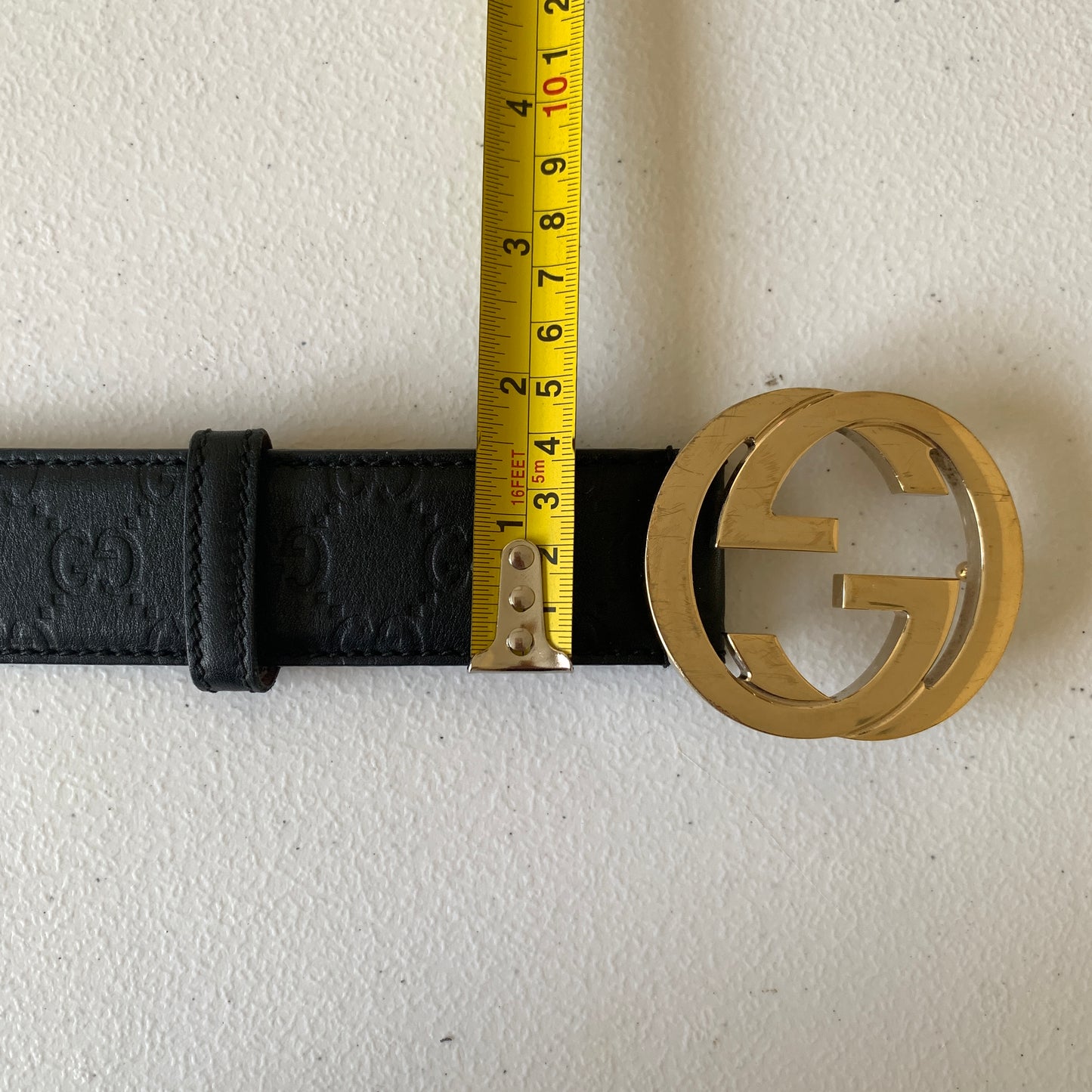 Gucci signature monogram black leather unisex belt Authentic with COA size 36 inch 90 cm