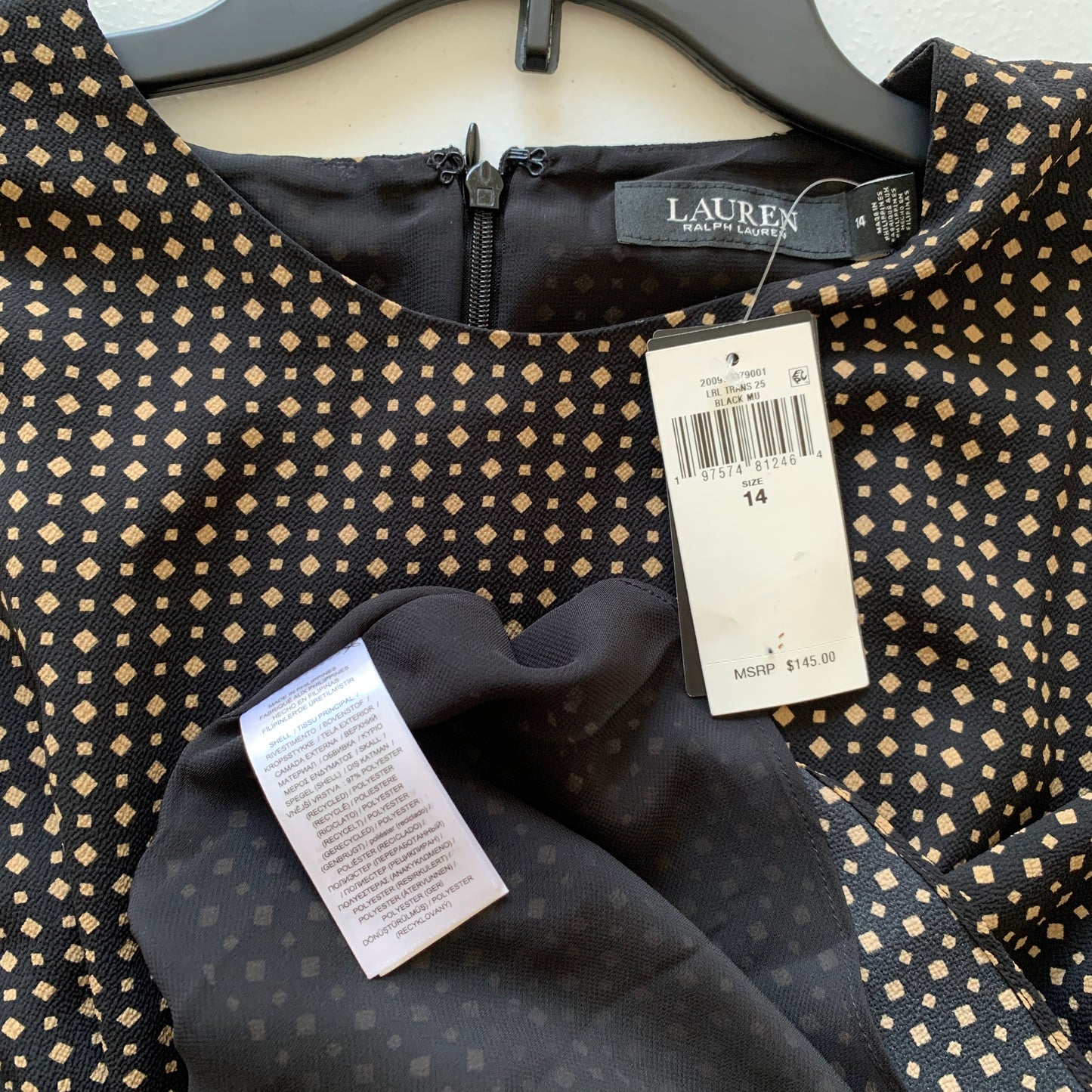Lauren Ralph Lauren Women’s NWT black and yellow sheer sleeveless dress size 14