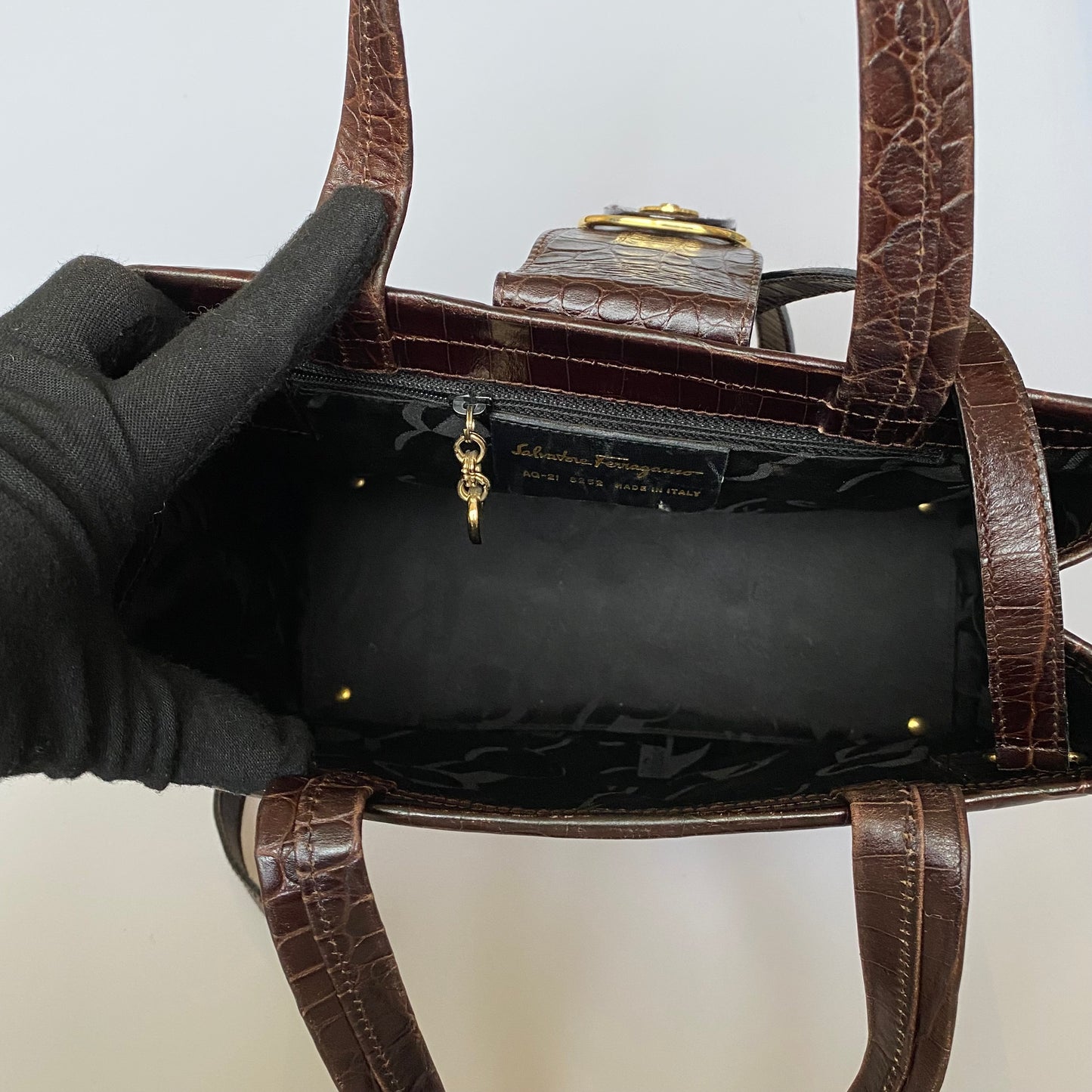 Ferragamo brown leather satchel bag strap removable Authentic with COA 9.5x8.3x4.1
