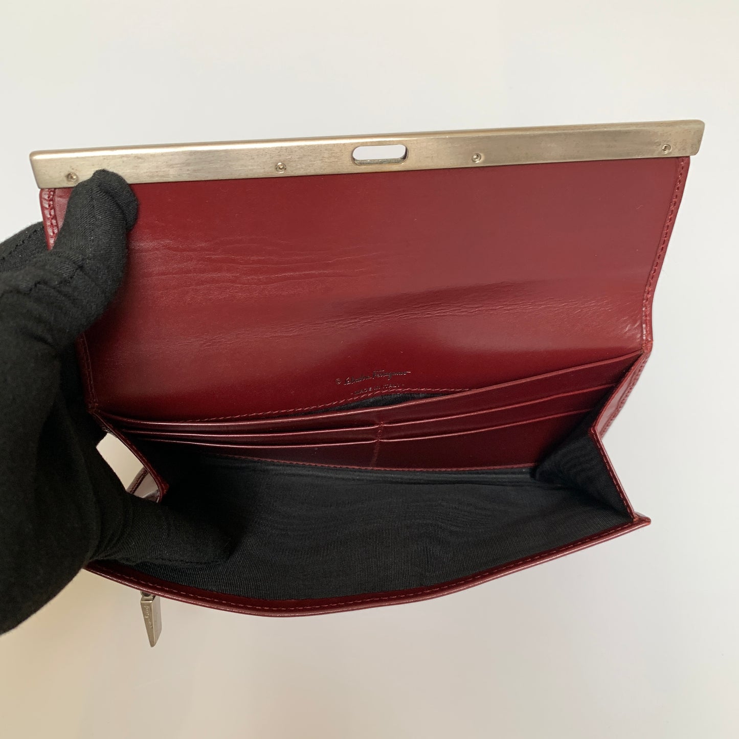 Ferragamo burgundy leather long wallet Authentic with COA