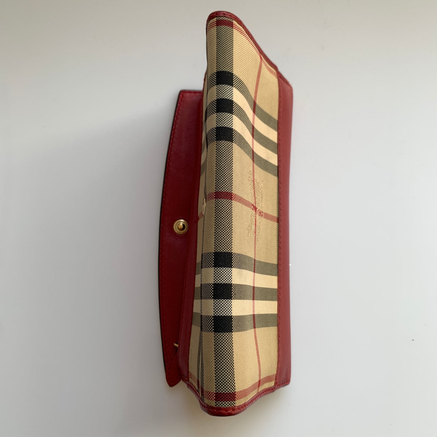 Burberry women’s nova check canvas and red leather wallet authentic with COA