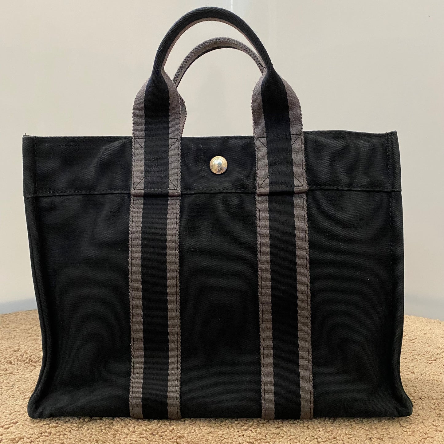 Hermes blue canvas tote bag Authentic with coa