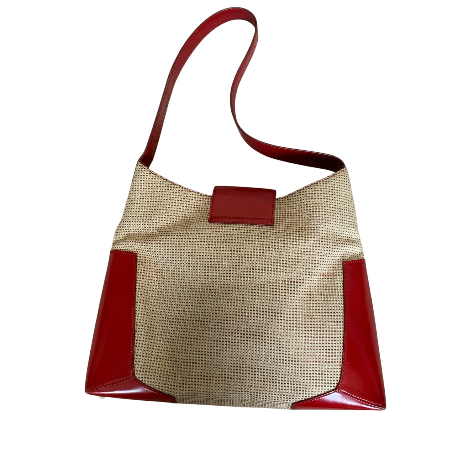 Salvatore Ferragamo linen and red leather shoulder bag authentic with COA