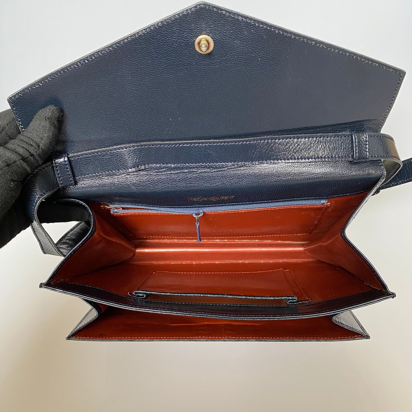 Yves Saint Laurent vintage navy leather shoulder bag Authentic with COA 10.5x7.5x2.5