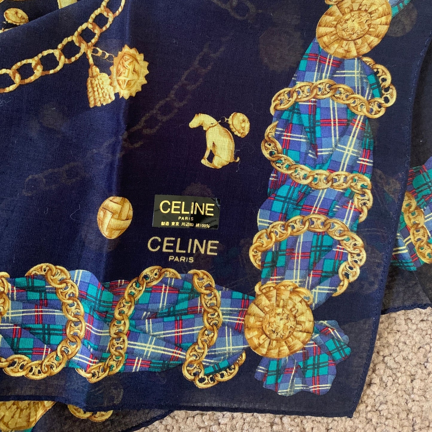 CL1004 Celine new unused cotton scarf handkerchief foulard