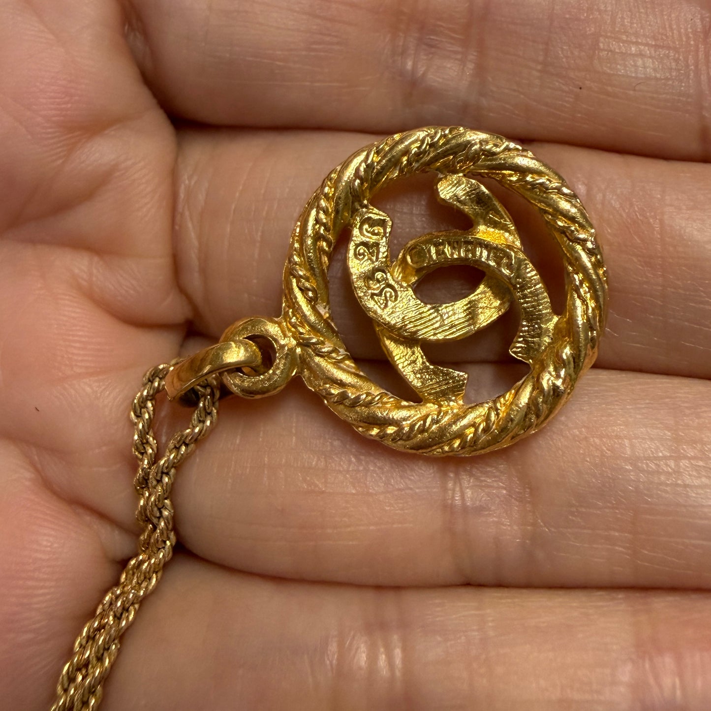 Chanel vintage Coco mark CC pendant necklace authentic with COA gold plated