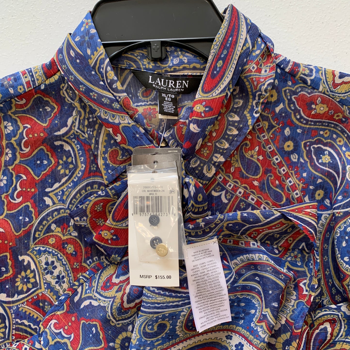 Lauren Ralph Lauren Women’s NWT multi color long sleeve button up sheer shirt