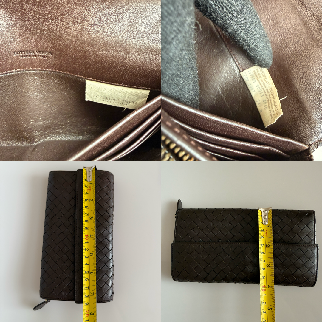 Bottega Veneta intrecciato brown leather long wallet authentic with COA