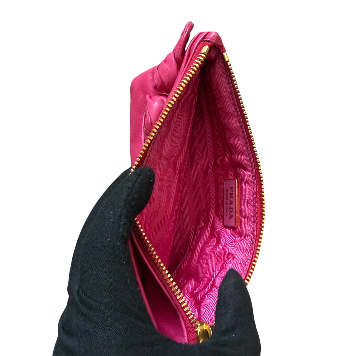 Prada pink leather rose appliqué clutch bag authentic with COA
