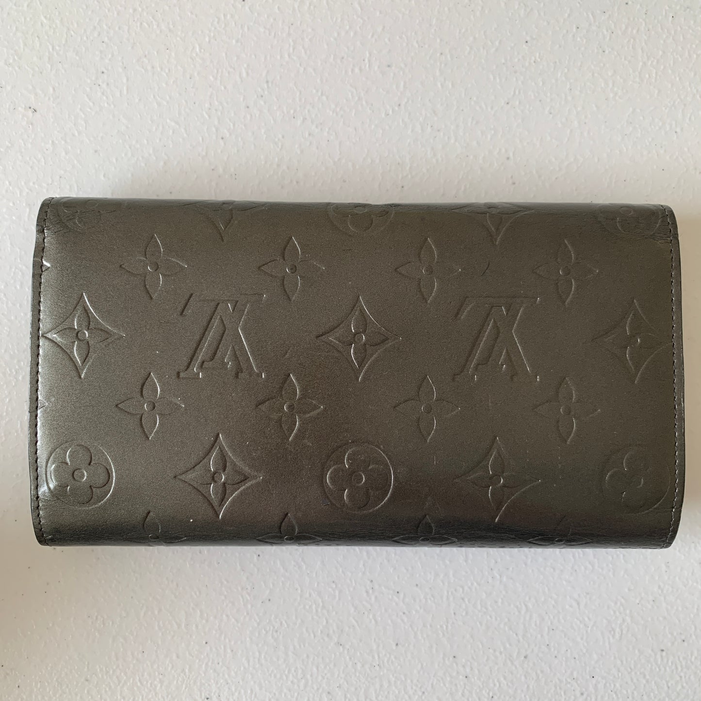 Louis Vuitton long grey matt monogram wallet TH0027 Authentic with COA