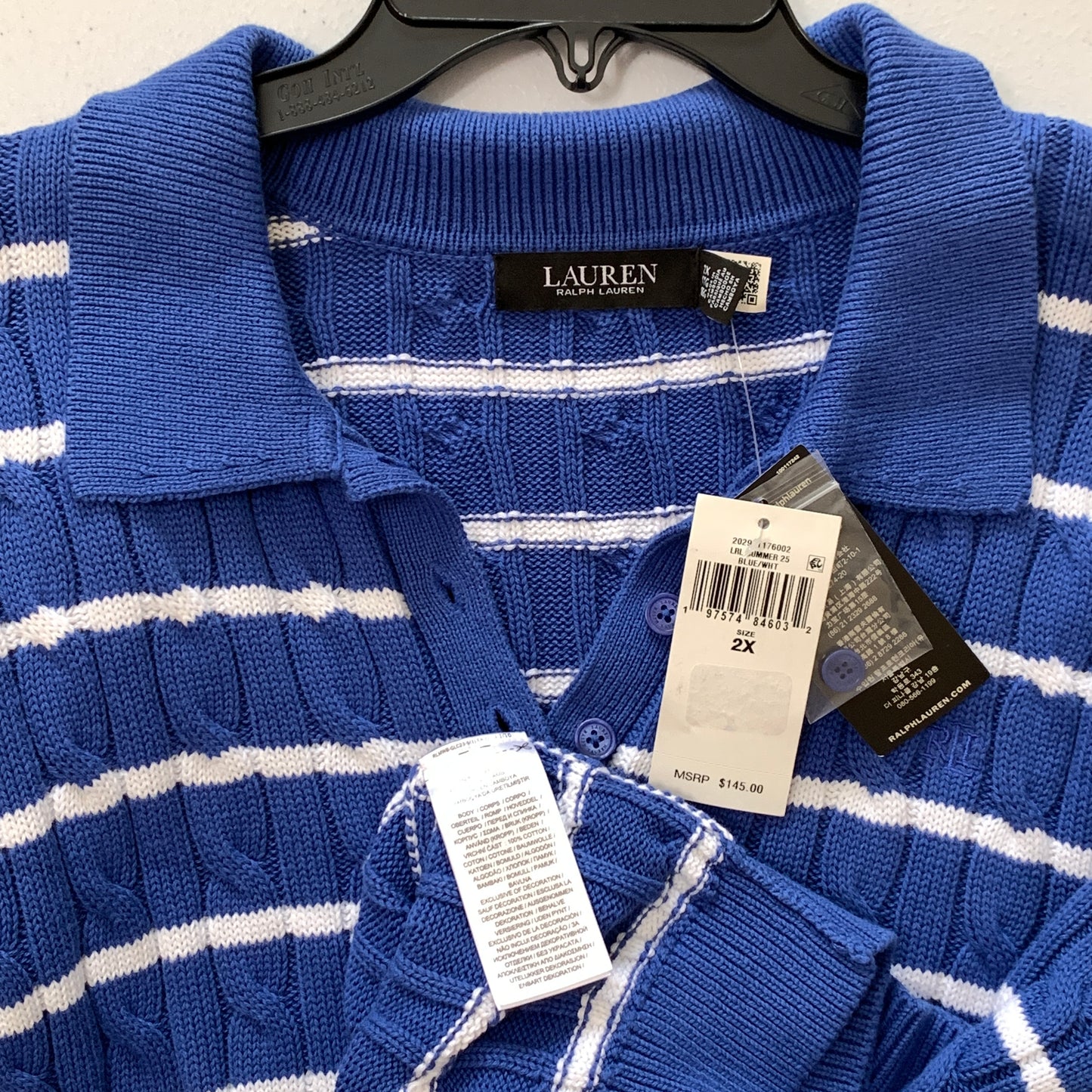 Lauren Ralph Lauren Plus Size women’s NWT blue and white stripe short sleeve kn