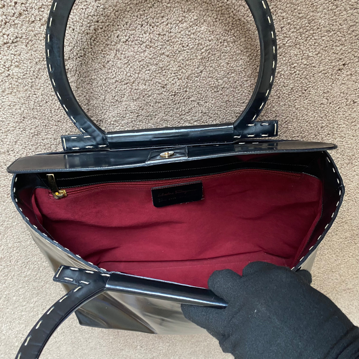 Ferragamo black logo handle black tote bag Authentic with COA 15.5x11.2x3