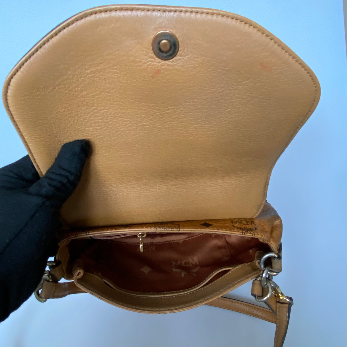 MCM cognac 2 way shoulder & crossbody bag Authentic with COA 11x7.5x4.8