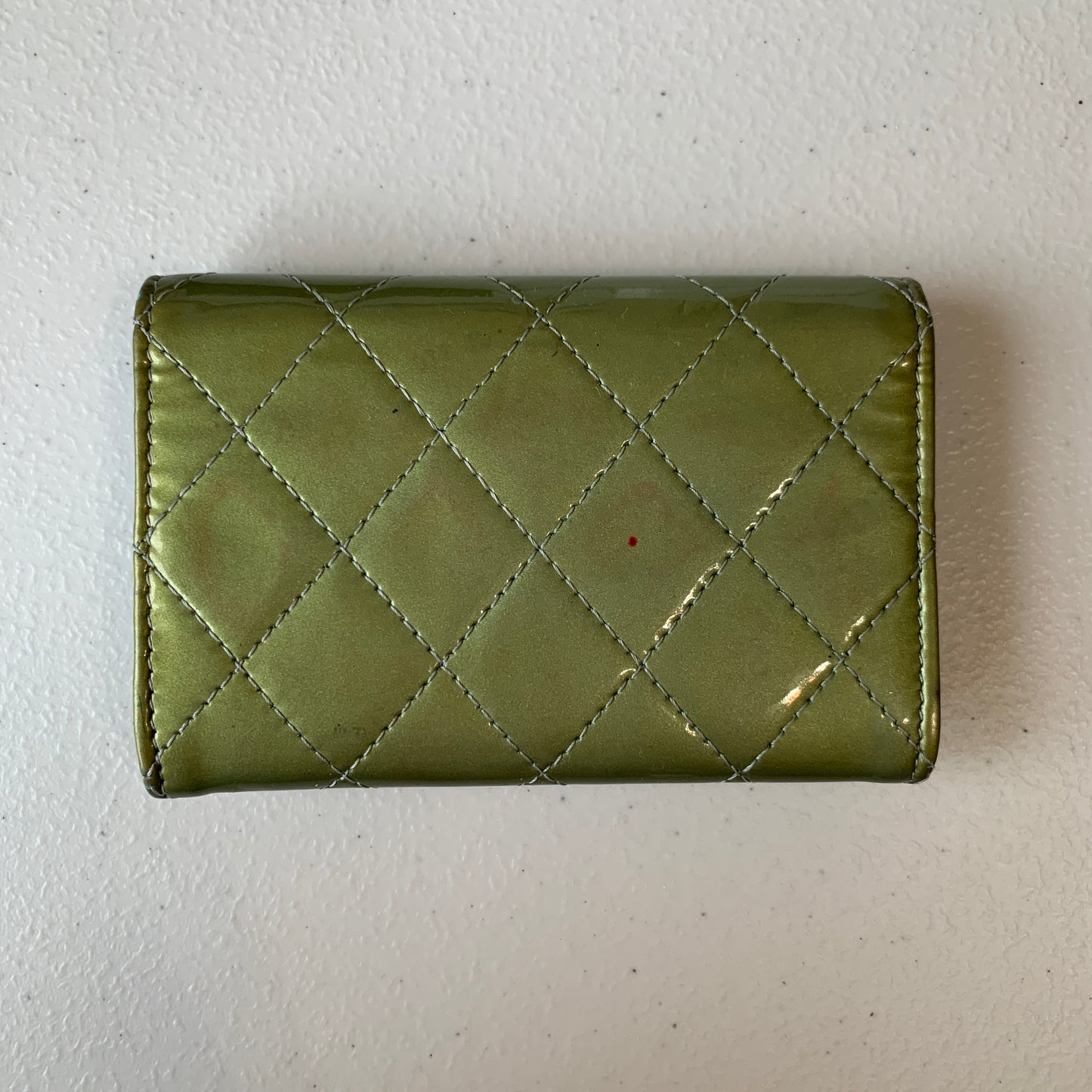 Chanel green patent leather card holder mini wallet authentic with COA box