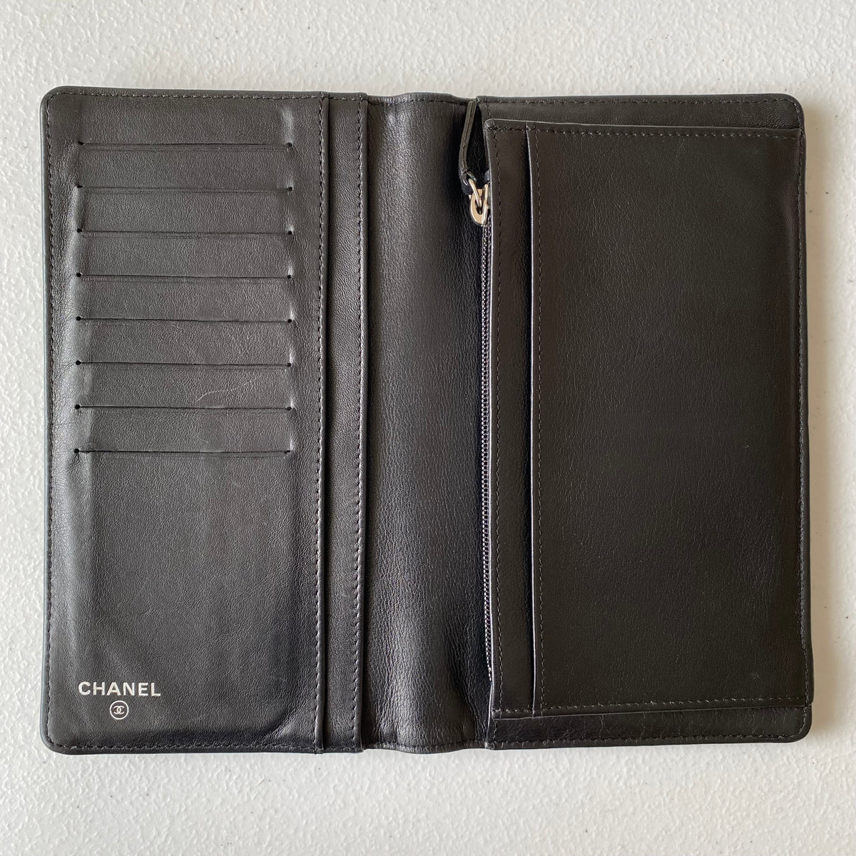 Chanel deep green patent leather long wallet Authentic with COA 7.2x4.2x0.7