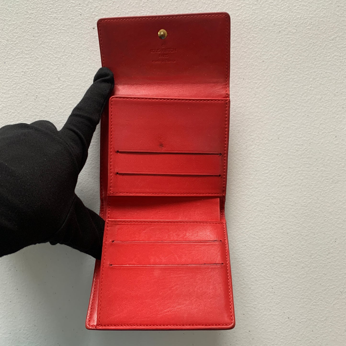 Louis Vuitton red vernis monogram trifold compact wallet TH0042 Automatic with COA