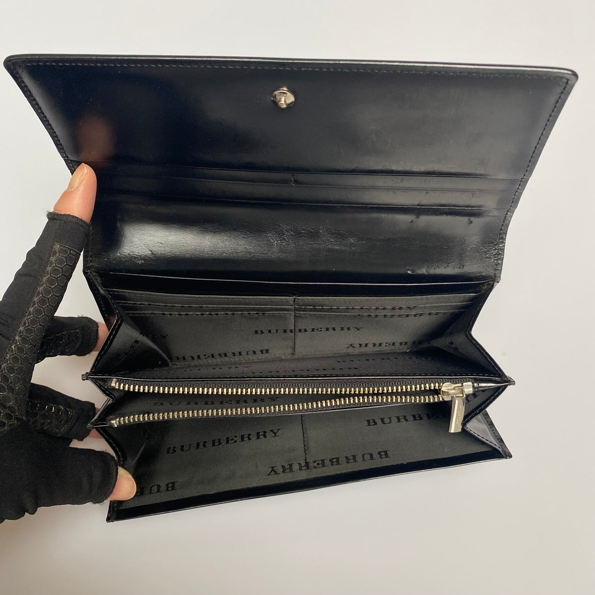 Burberry nuova check embossed black long wallet Authentic with COA 7.5x4