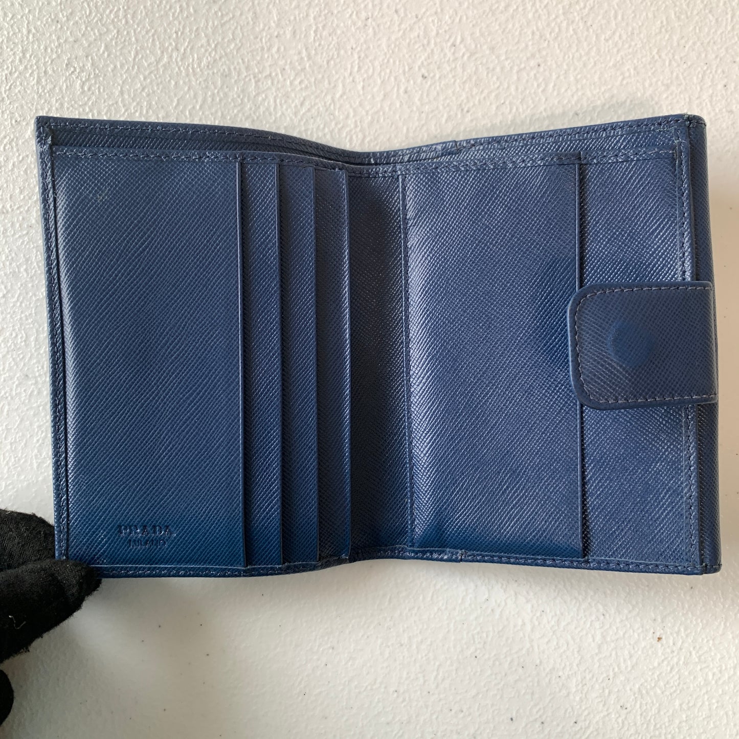 Prada wallet blue saffiano leather compact wallet Authentic with COA