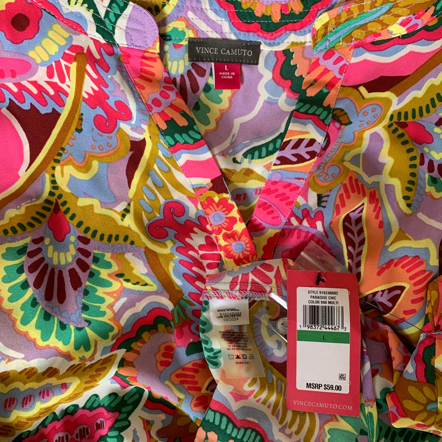 Vince Camuto Womens NWT colour full print shirt size large