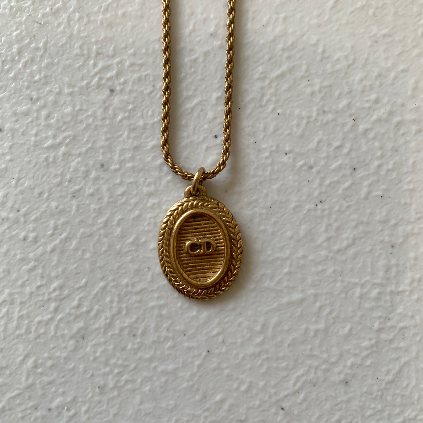 Dior gold plated CD logo pendant adjustable necklace Authentic with COA