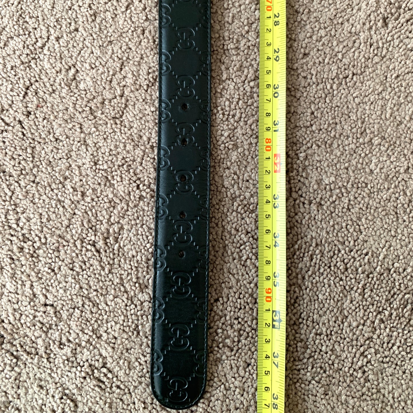 Authentic Gucci unisex signature monogram black leather belt