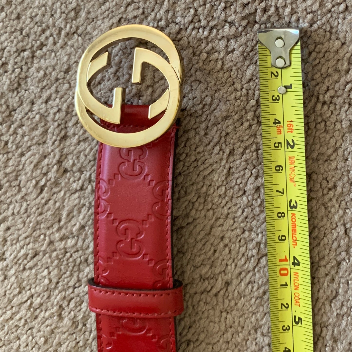 Authentic Gucci women’s red GG monogram leather belt