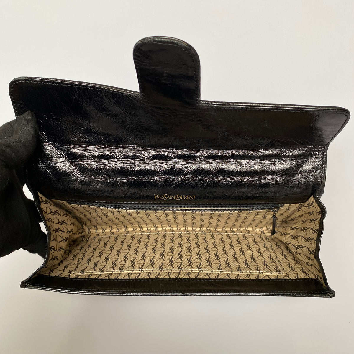 Yves Saint Laurent vintage black leather clutch bag Authentic with COA 10.2x6.6