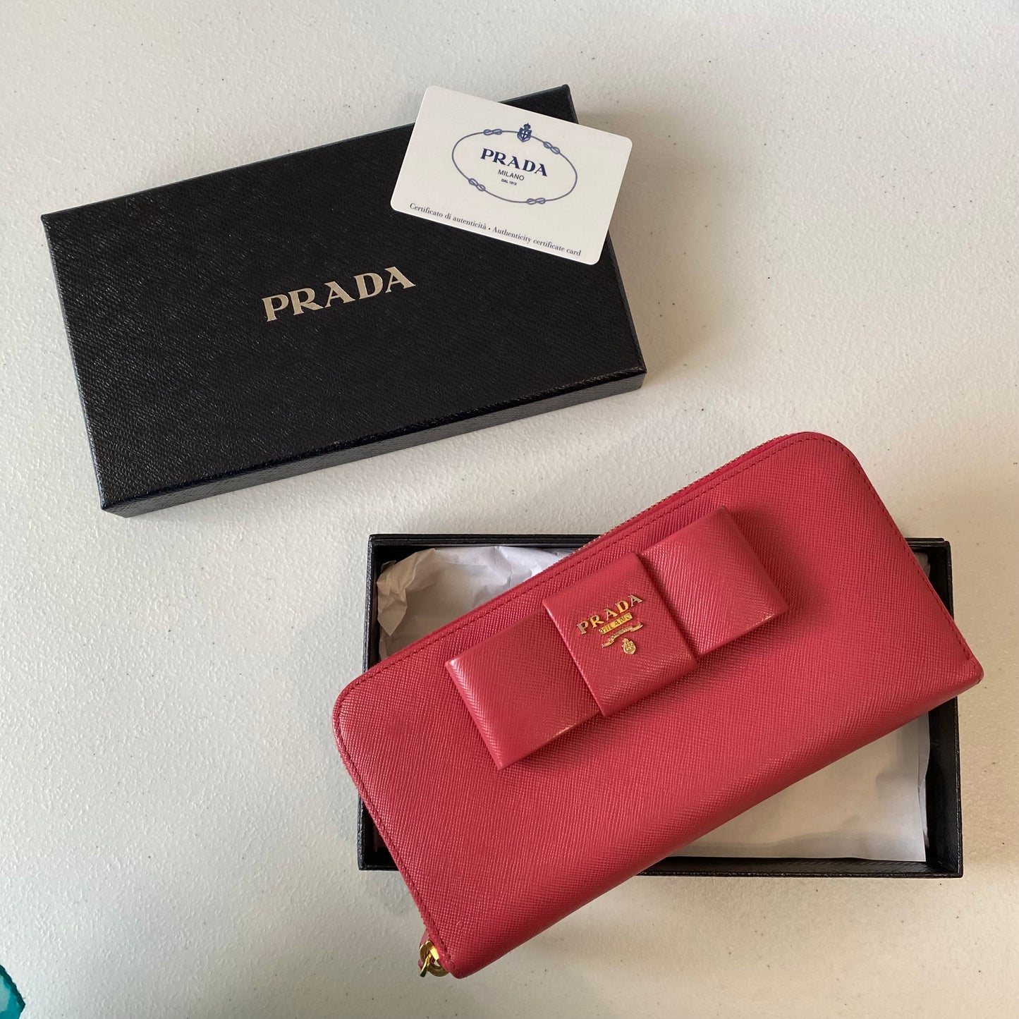 Prada pink saffiano leather wallet Authentic with box