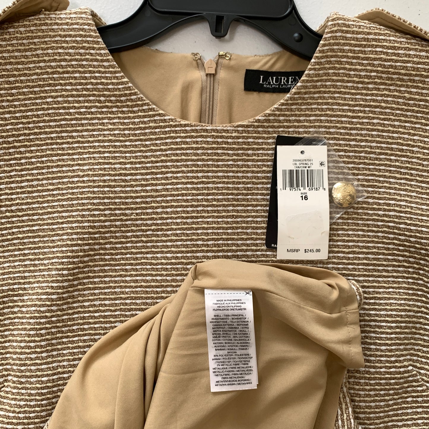Lauren Ralph Lauren Women’s NWT tan/cream business causal dress size 16