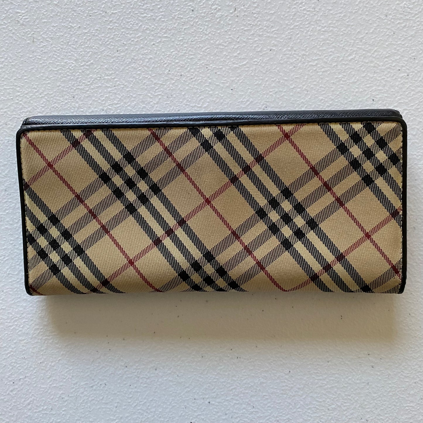 Burberry classic check black leather long wallet Authentic with coa