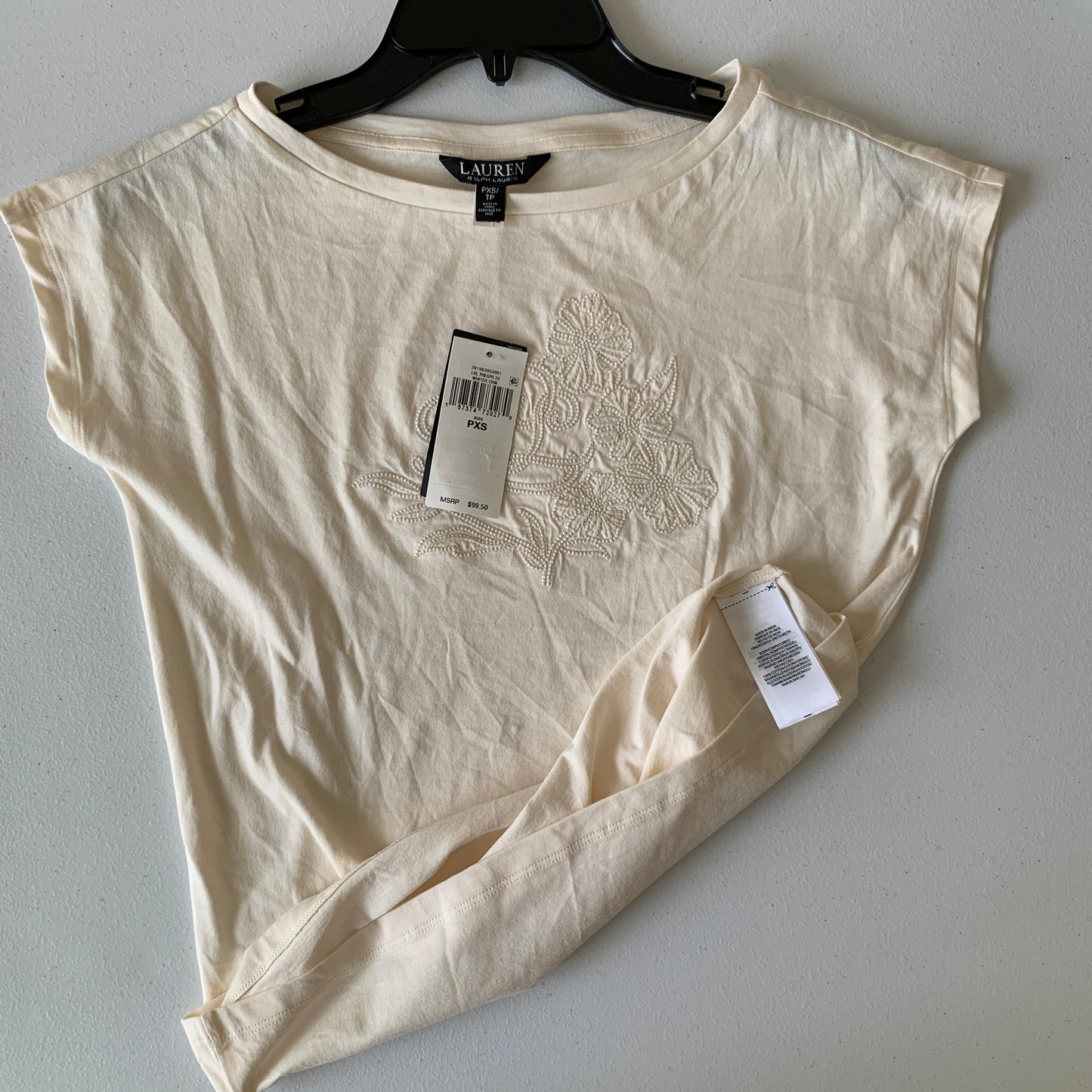 Lauren Ralph Lauren Women’s NWT cream logo cotton t shirt size XS petite