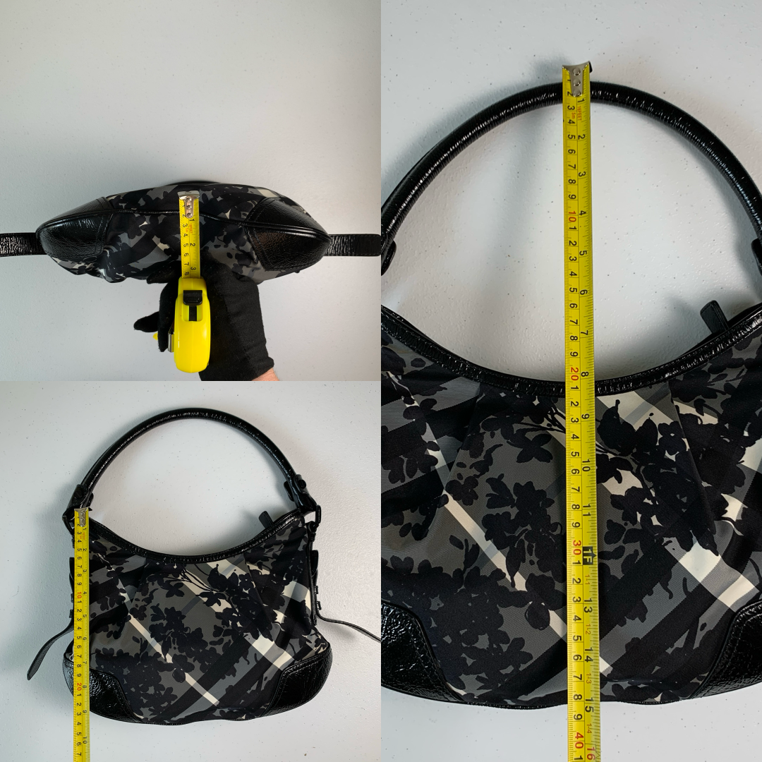 Burberry floral black white check hobo bag authentic with COA