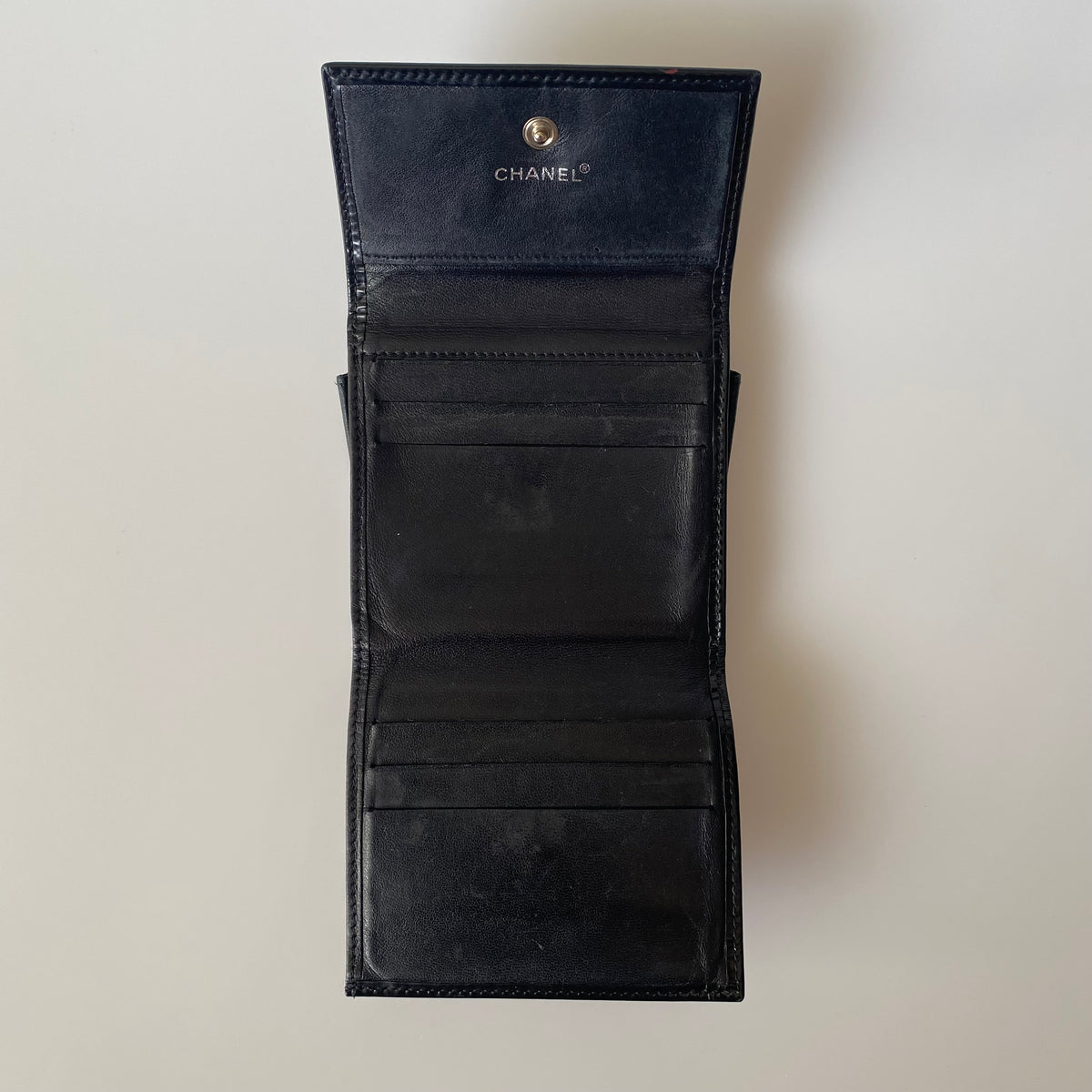 Chanel black patent leather compact wallet Authentic with COA 4x3.6