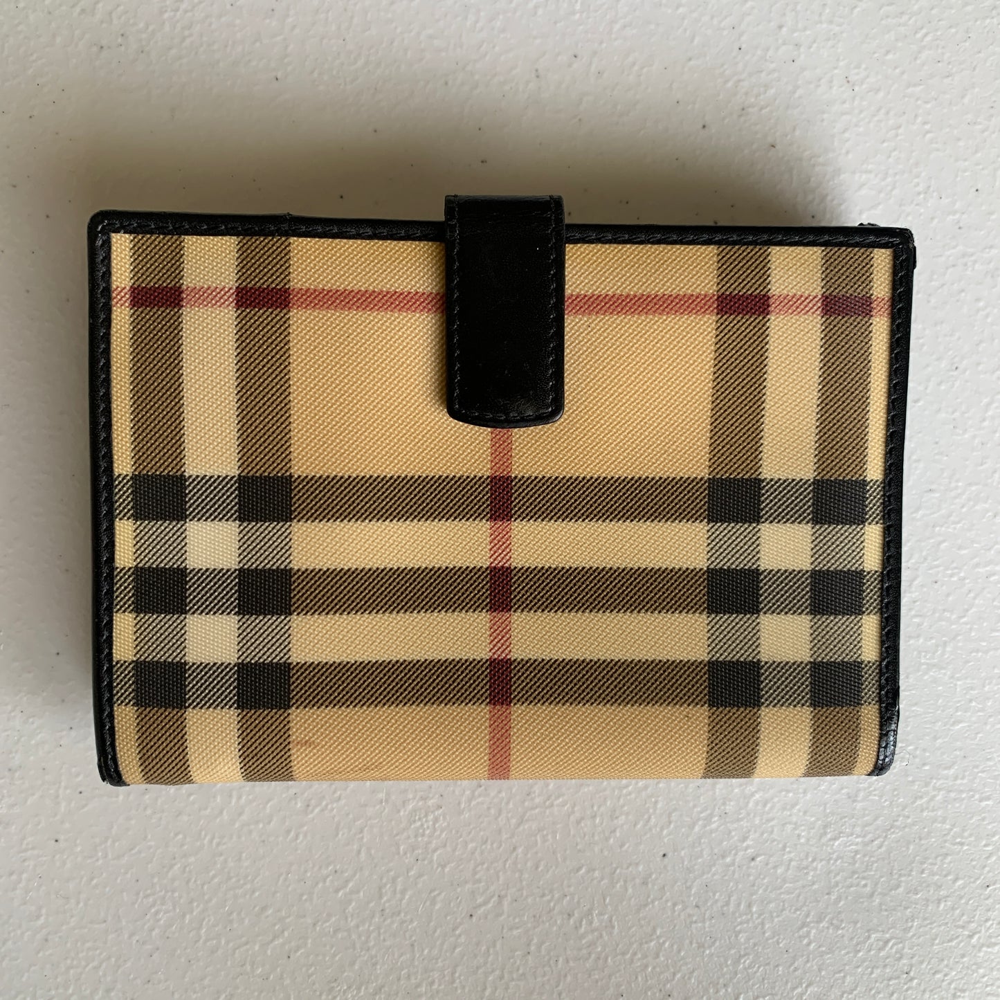 Burberry classic check black leather compact wallet authentic with COA