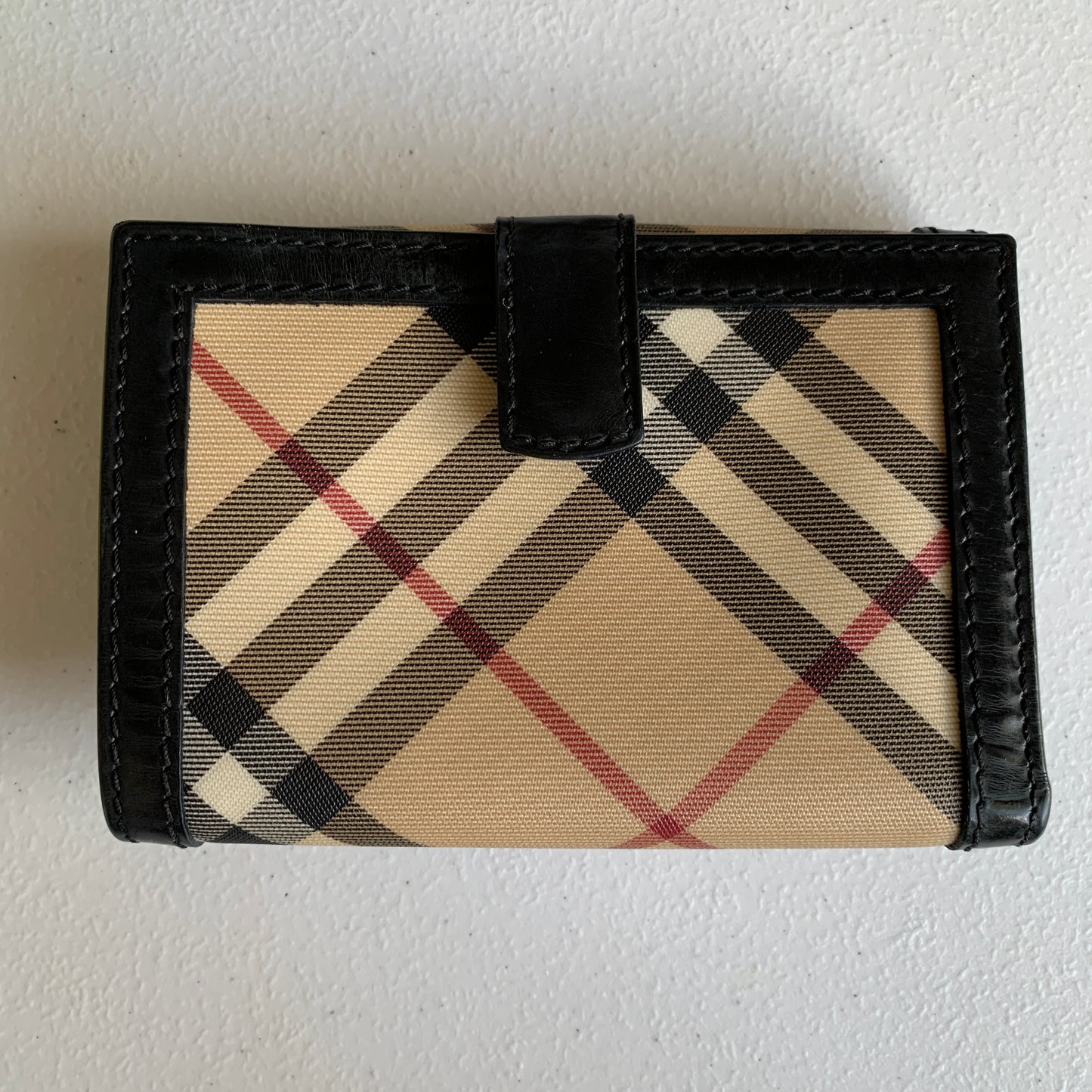 Burberry nova check compact black leather wallet authentic with COA