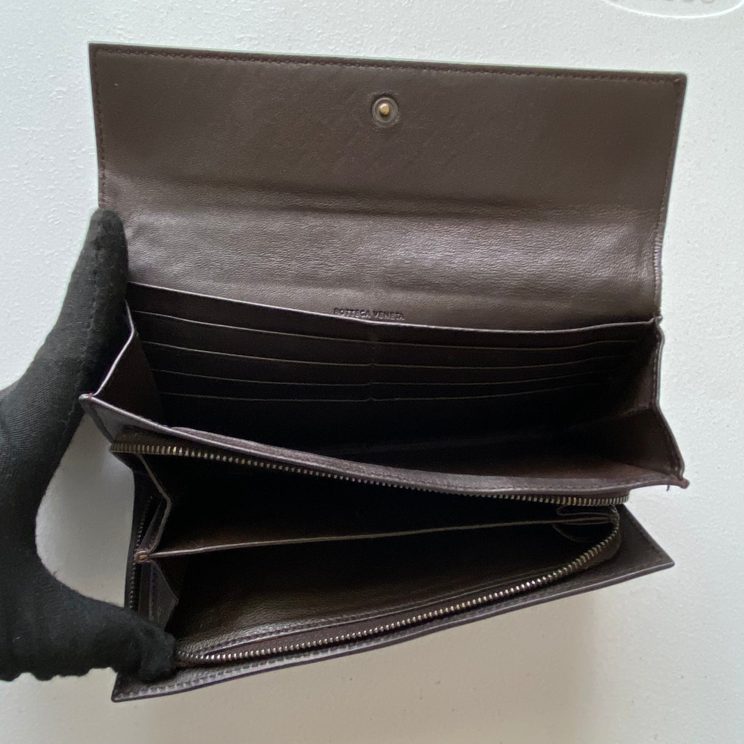 Bottega Veneta intrecciata brown leather long wallet BO5621459I Authentic with coa