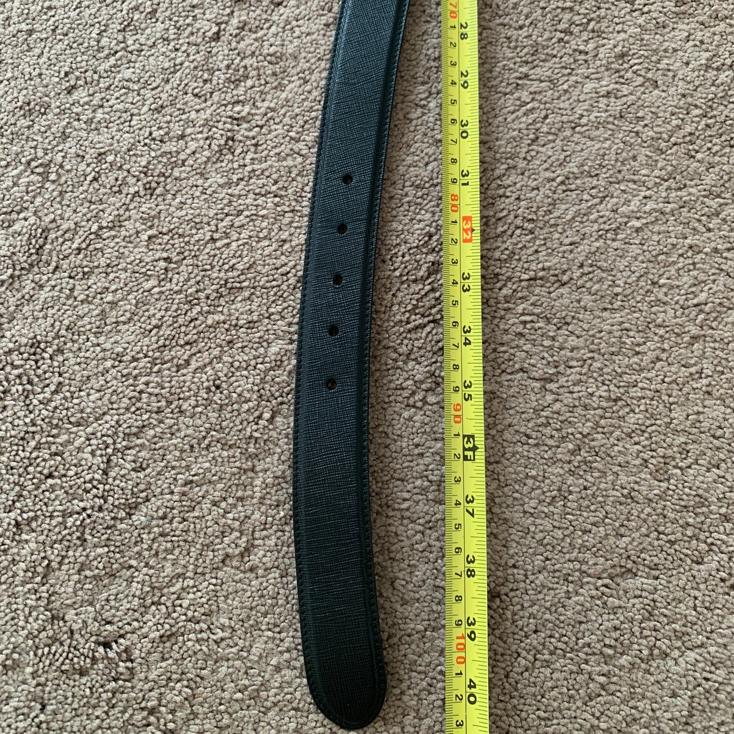 Authentic Prada unisex logo buckle saffiano black leather belt