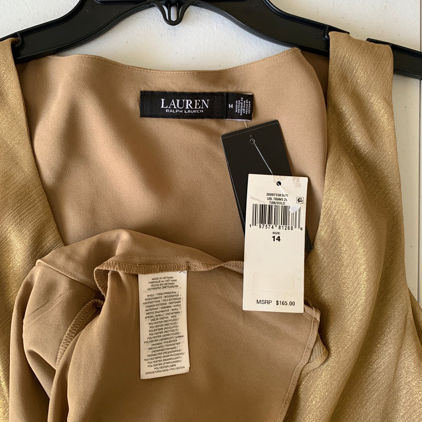 Lauren Ralph Lauren women’s gold shimmer sleeveless dress NWT size 14