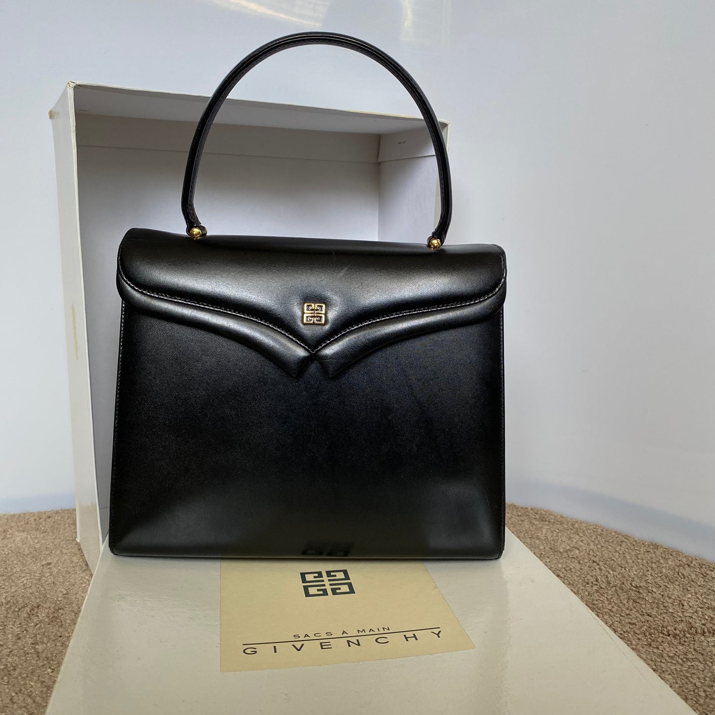 Givenchy vintage black leather handbag Tote bag Authentic with COA box 9.5x8x3.5