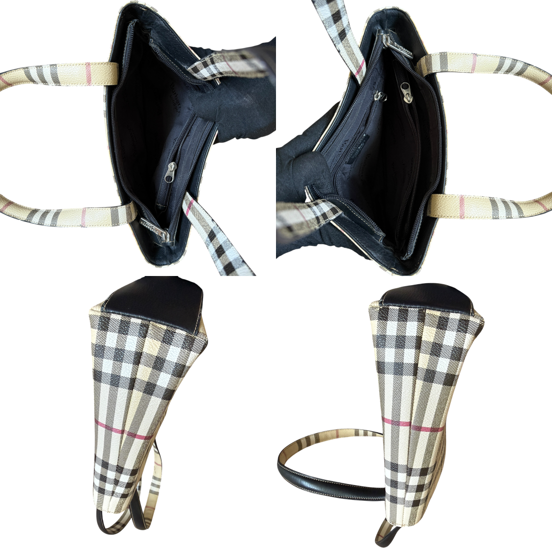 Burberry check canvas and leather tote bag authentic with COA