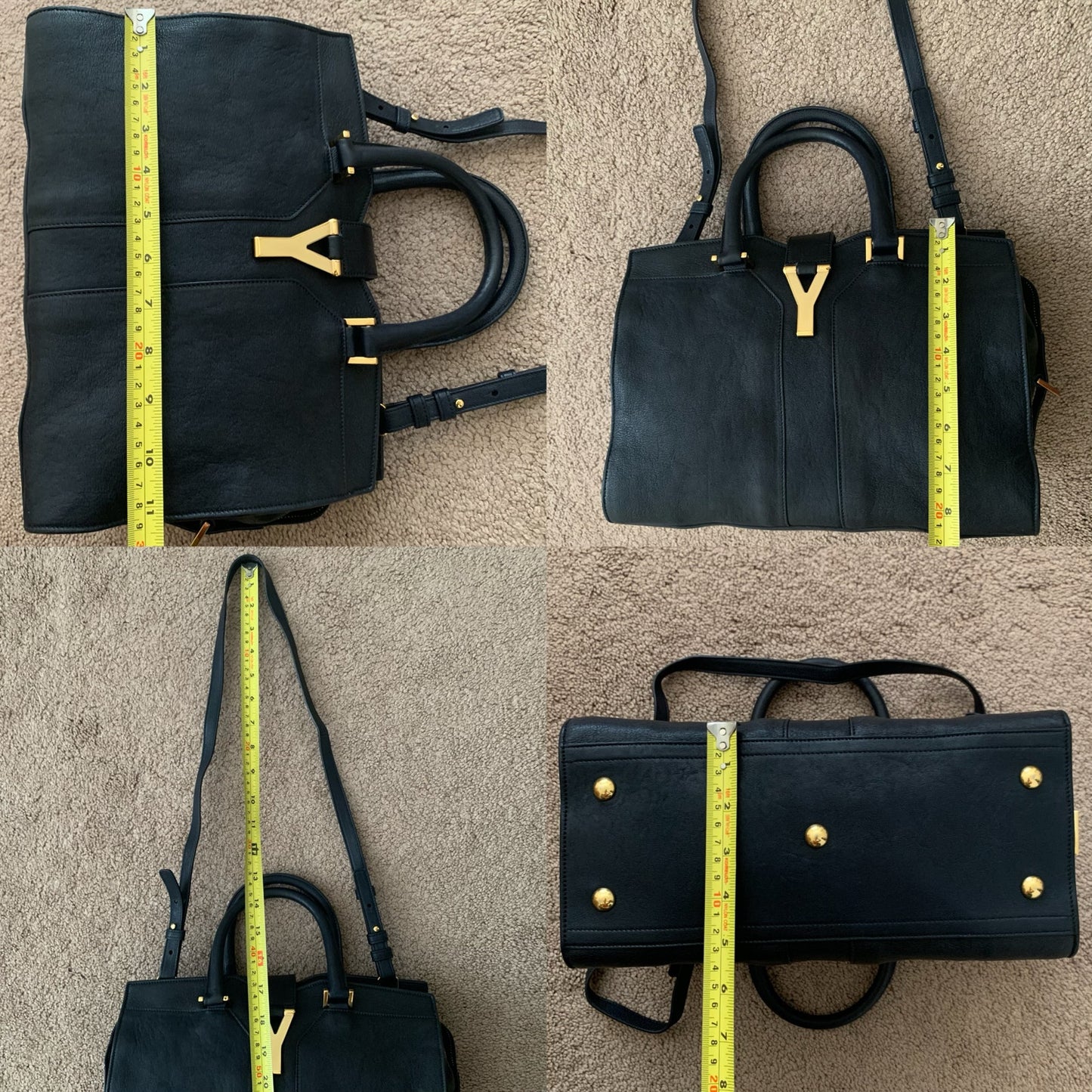 Yves Saint Laurent dark blue cabas leather bag with strap removable and COA