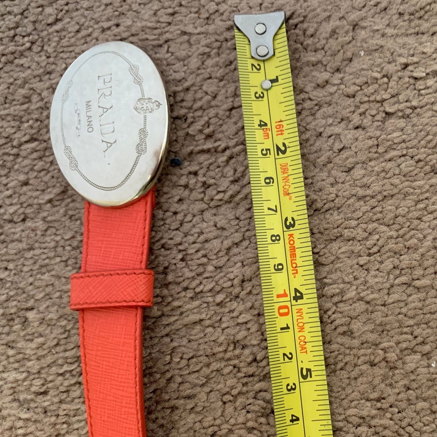 P1005 Prada women's coral saffiano leather belt size 34 inch