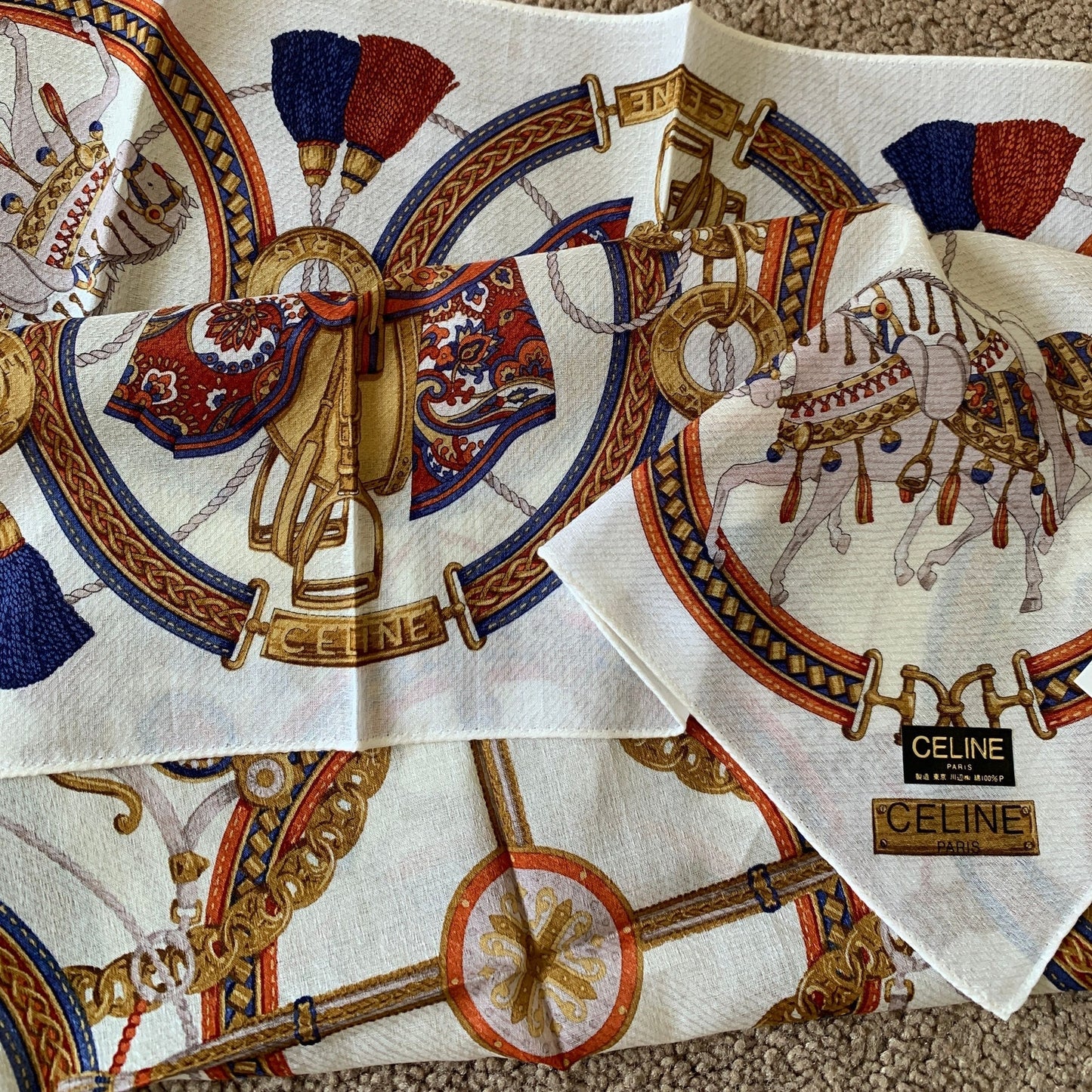 NWT Celine women's scarf foulard handkerchief in cotton