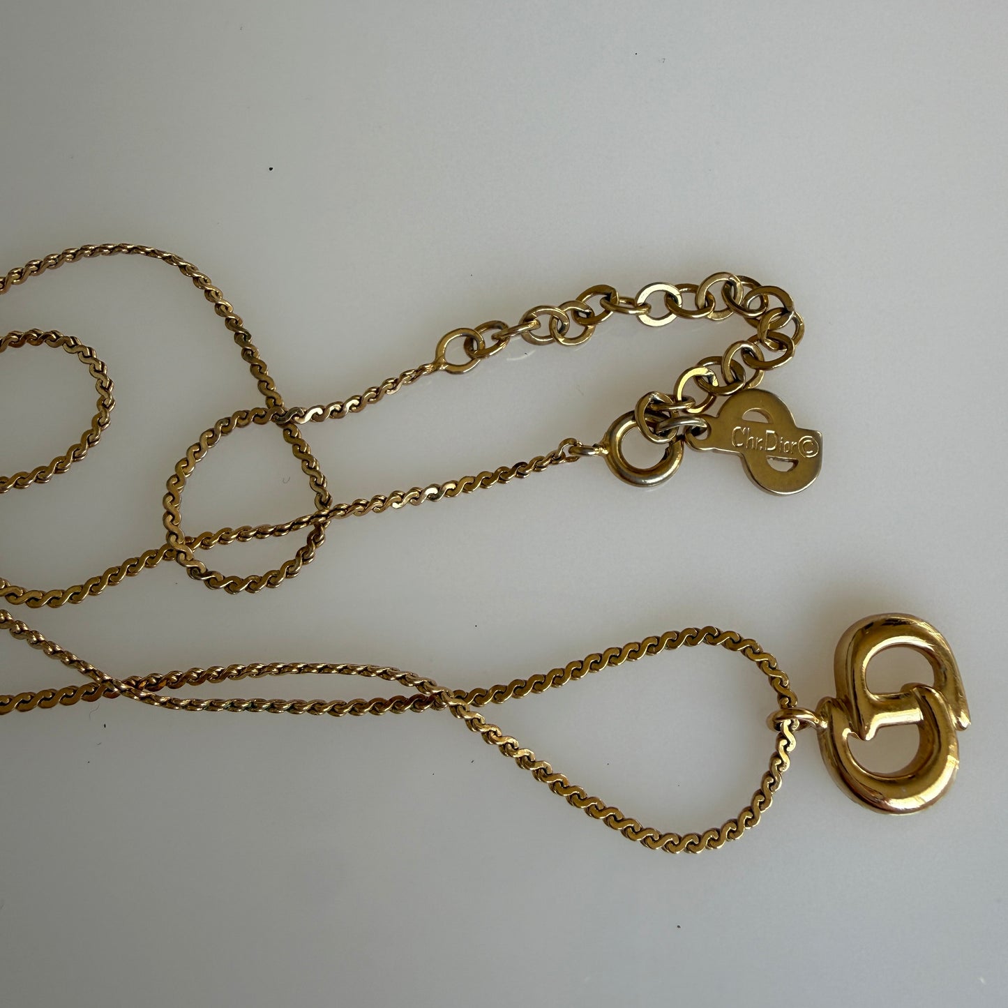 Christian Dior CD initial logo pendant gold plated necklace authentic with COA 002