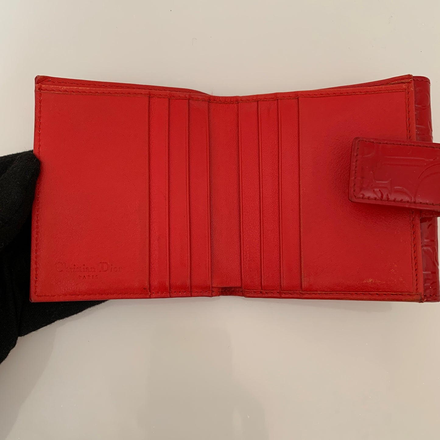 Christian Dior Red trotter logo patent leather Wallet Authentic with COA