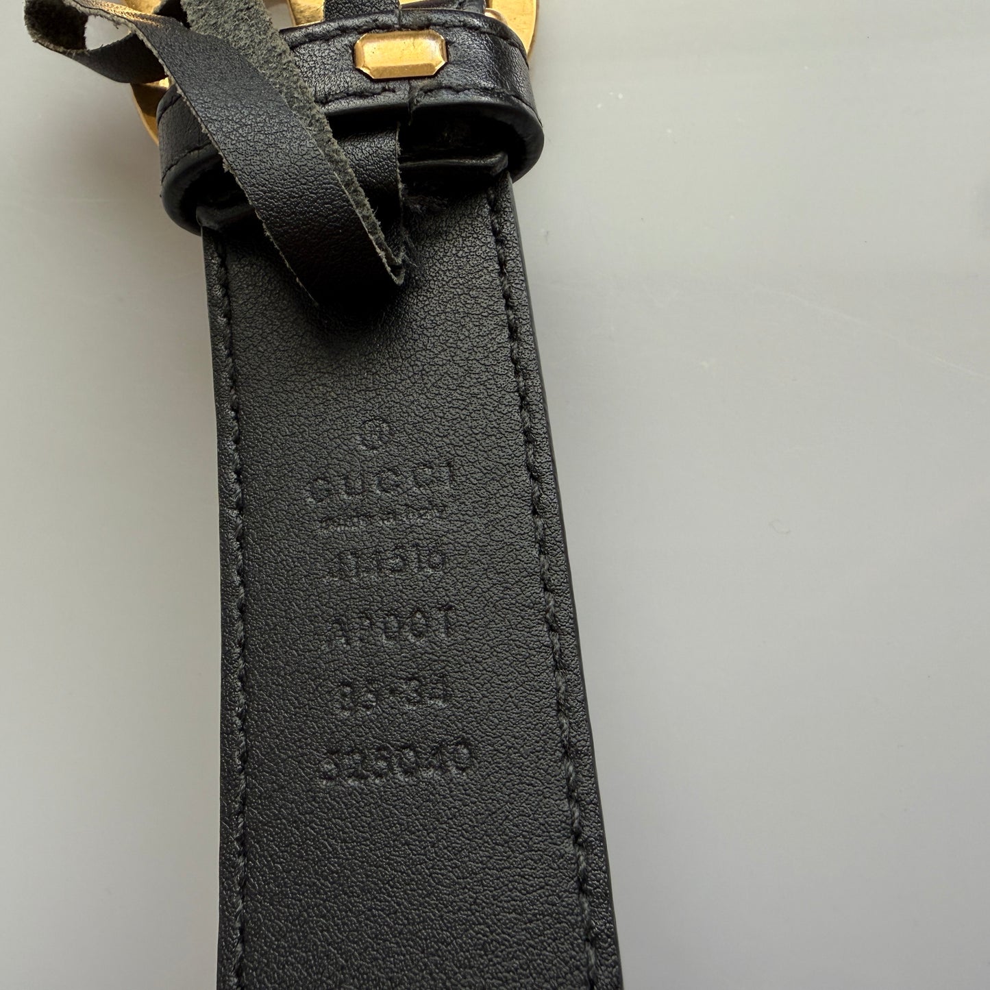Gucci GG black leather belt unisex authentic with COA 85 cm 34”