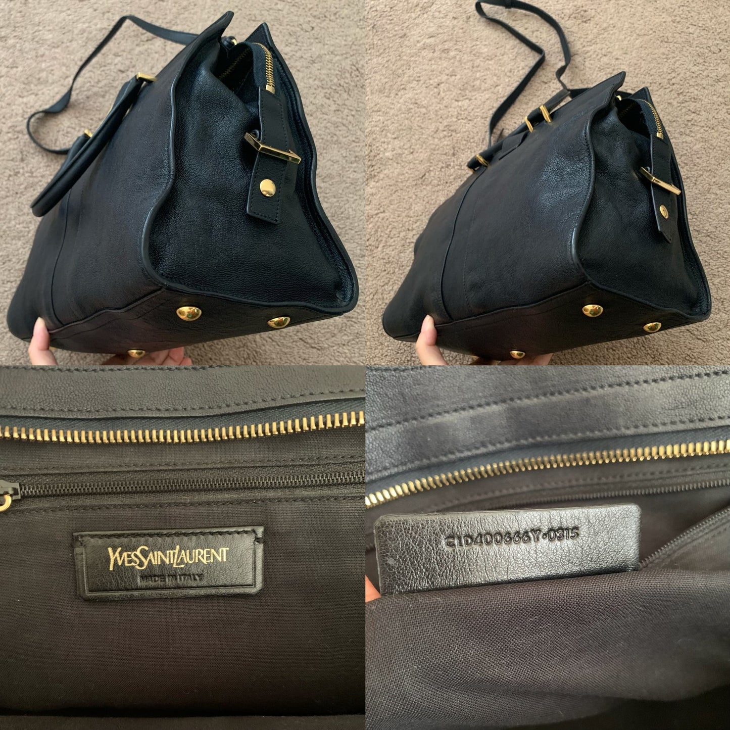 Yves Saint Laurent dark blue cabas leather bag with strap removable and COA