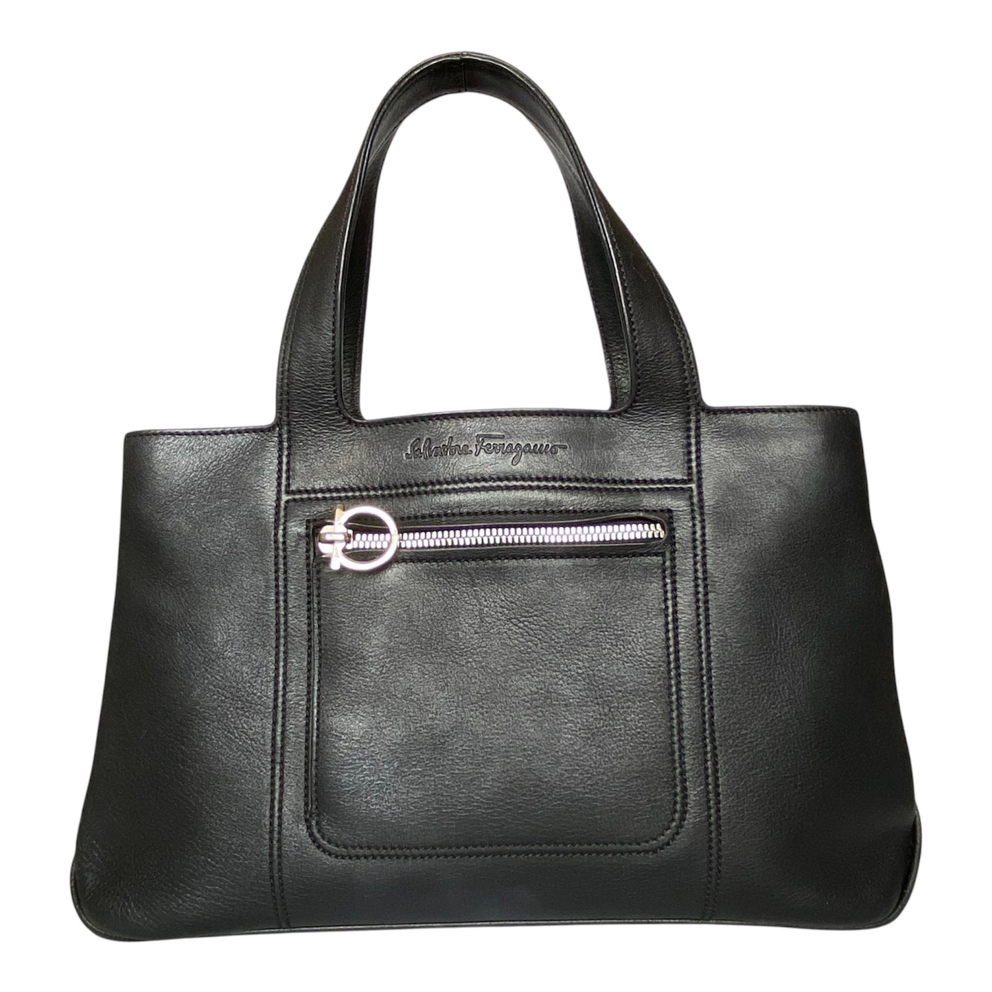 Ferragamo gancini black leather tote bag Authentic with COA 13x8x4.7