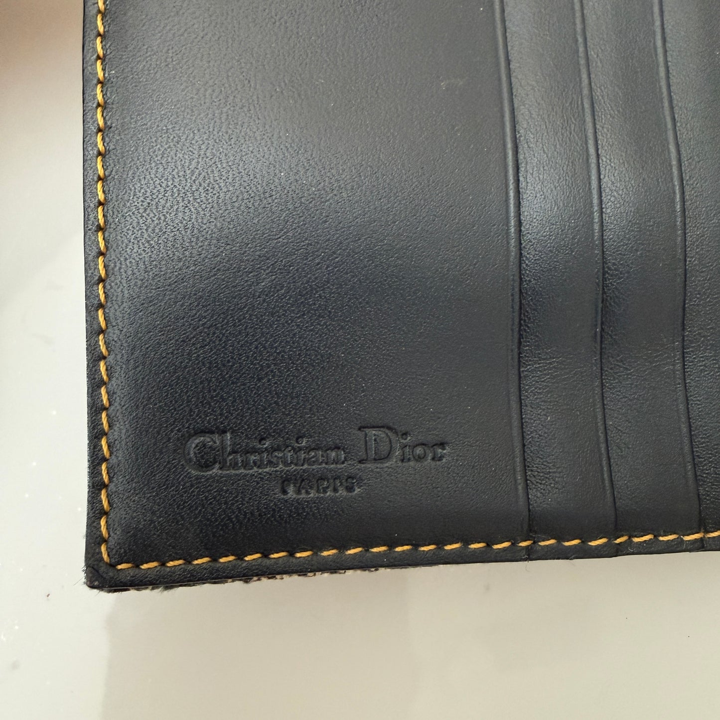 Christian Dior blue trotter canvas and leather compact wallet authentic with COA