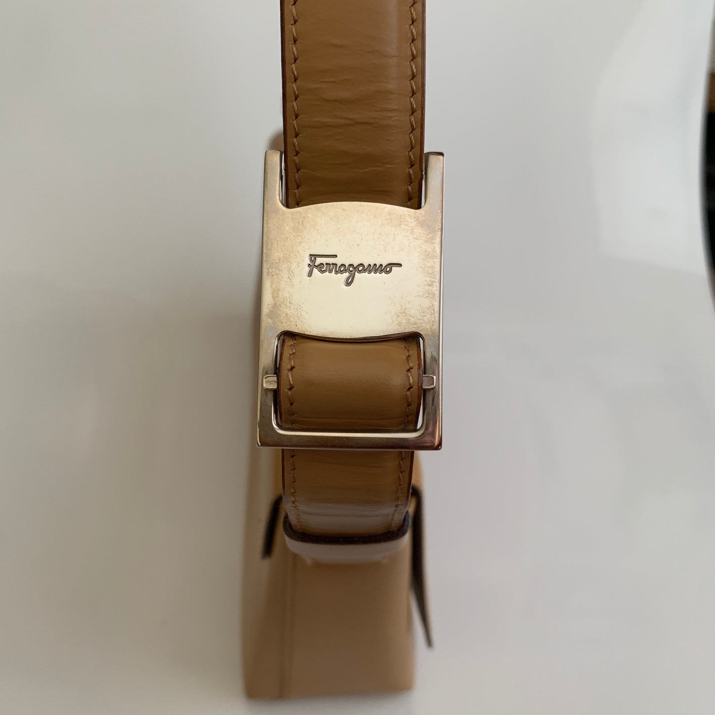 Salvatore Ferragamo beige leather shoulder bag authentic with COA